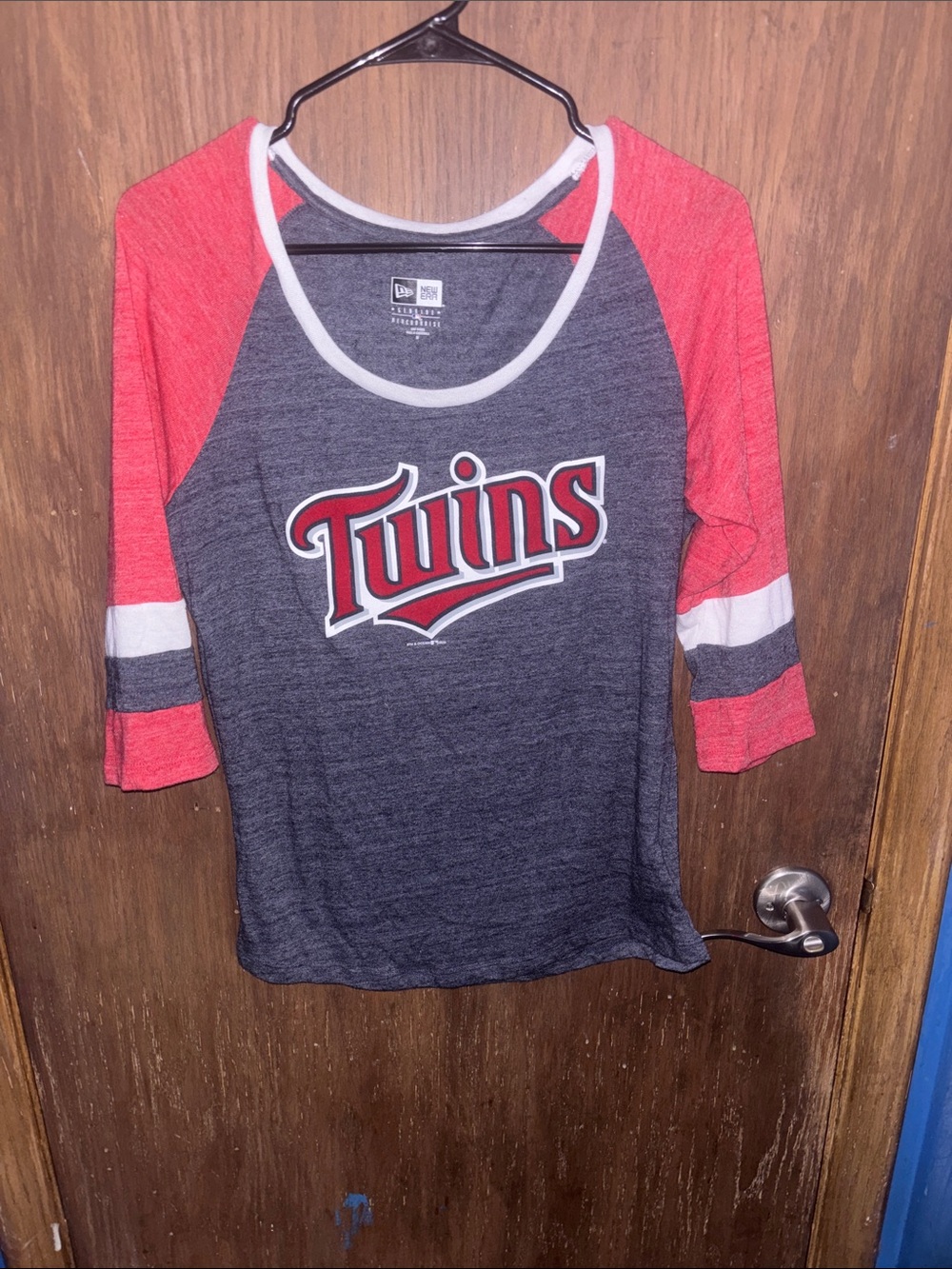 New Era Twins Raglan Long Sleeve Tee - Red, Gray, White